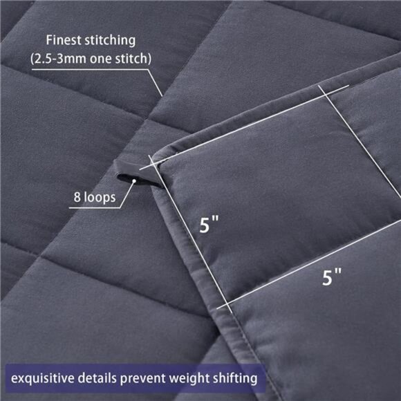 Weighted Blanket for Adults (20 lbs, 60” x 80”, Grey) Cooling Heavy - Picture 5 of 7